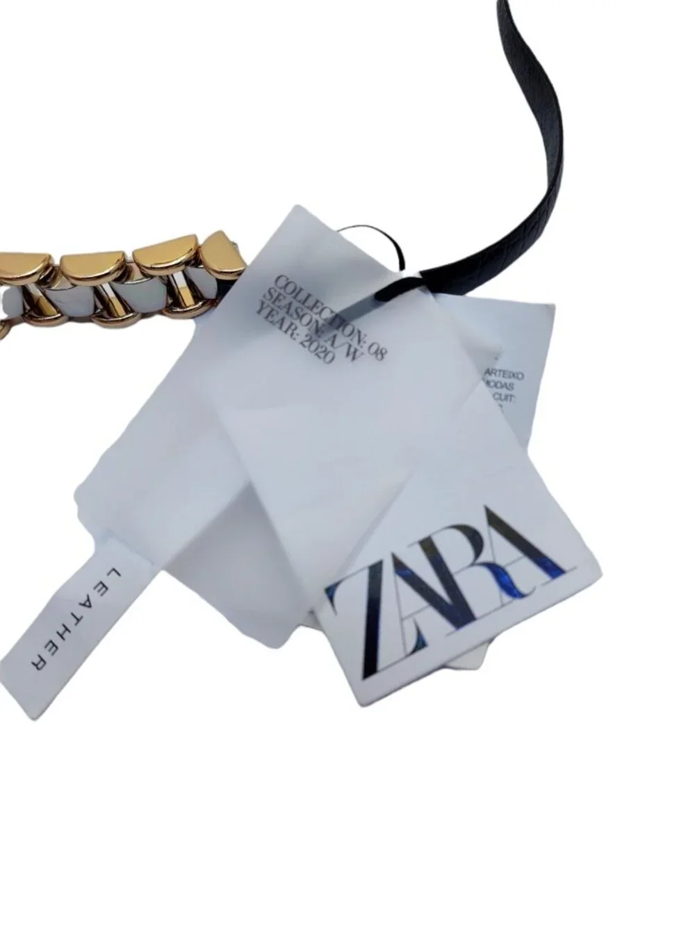 Zara Limited Edition Leather and link  Black Belt Size 30/80 Silver & Gold tone